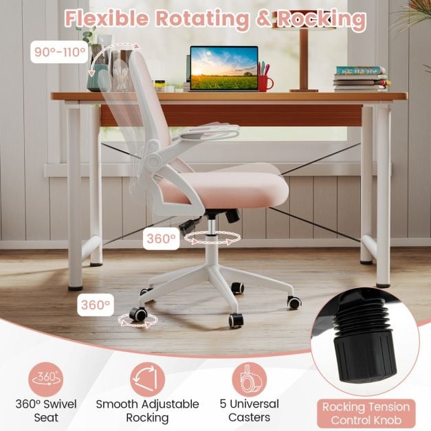 Office chair with 360° swivel, adjustable height, and rocking function