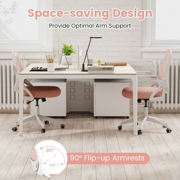 Space-saving office chair with flip-up armrests for home workspace