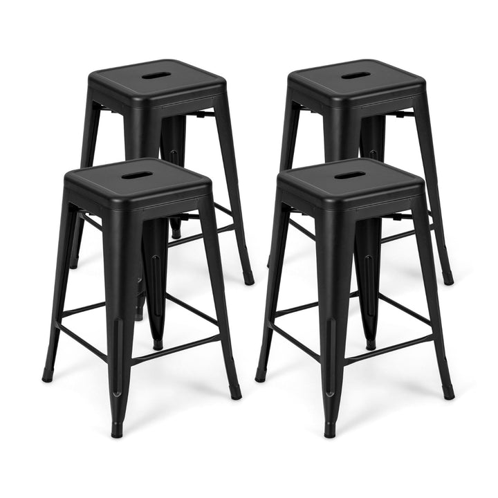 Set of 4 Metal Nesting Bar Stool with Handing Hole for Home Kitchen