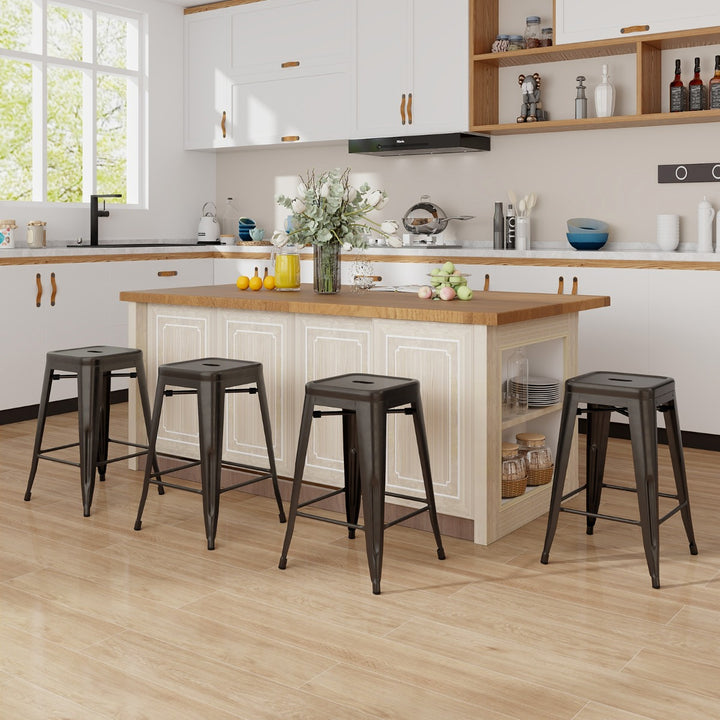 Set of 4 Metal Nesting Bar Stool with Handing Hole for Home Kitchen