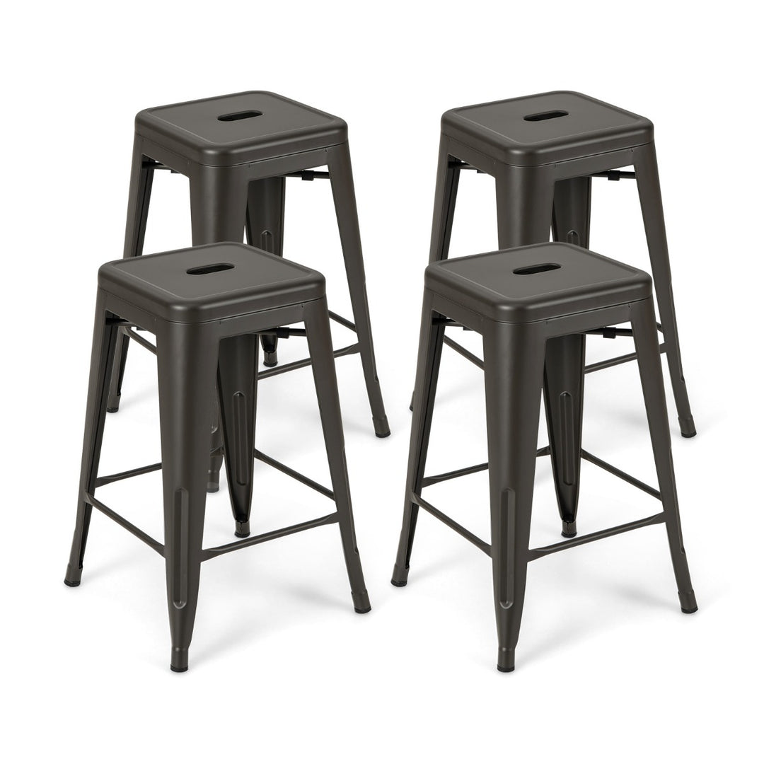 Set of 4 Metal Nesting Bar Stool with Handing Hole for Home Kitchen