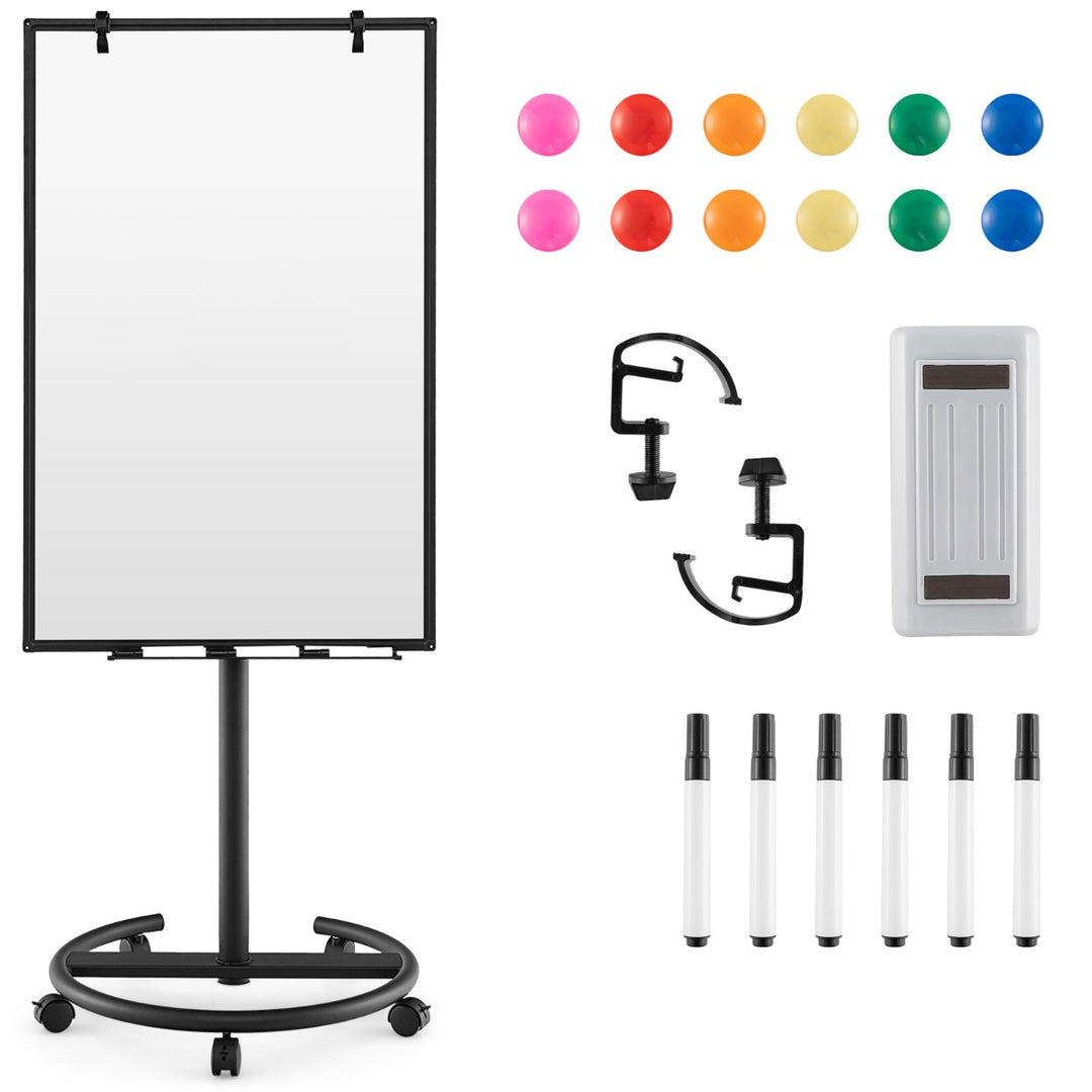 100 cm x 65 cm Height Adjustable Magnetic Whiteboard on Wheels - TidySpaces