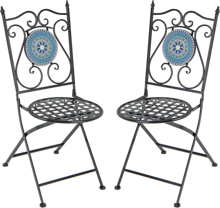 Mosaic Chairs for Patio Set of 2 Metal Folding Chairs with Decorative Backrest