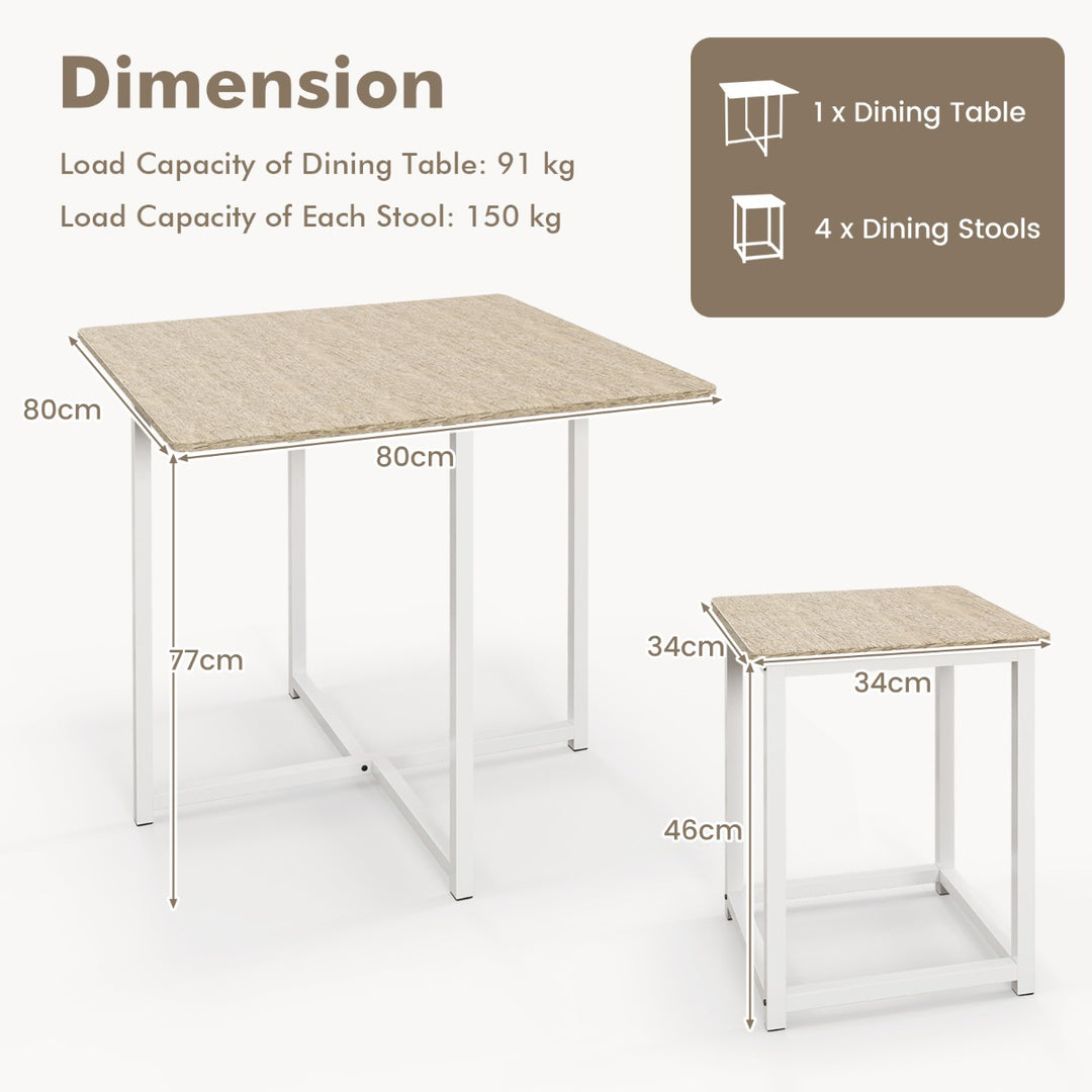 5 Piece Dining Table Set  with 4 Square Stools for Breakfast Nook