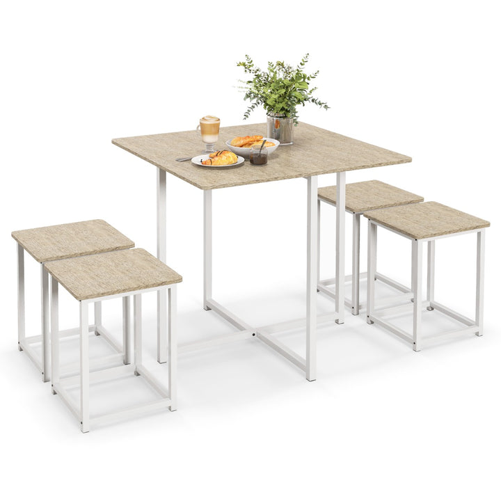 5 Piece Dining Table Set  with 4 Square Stools for Breakfast Nook