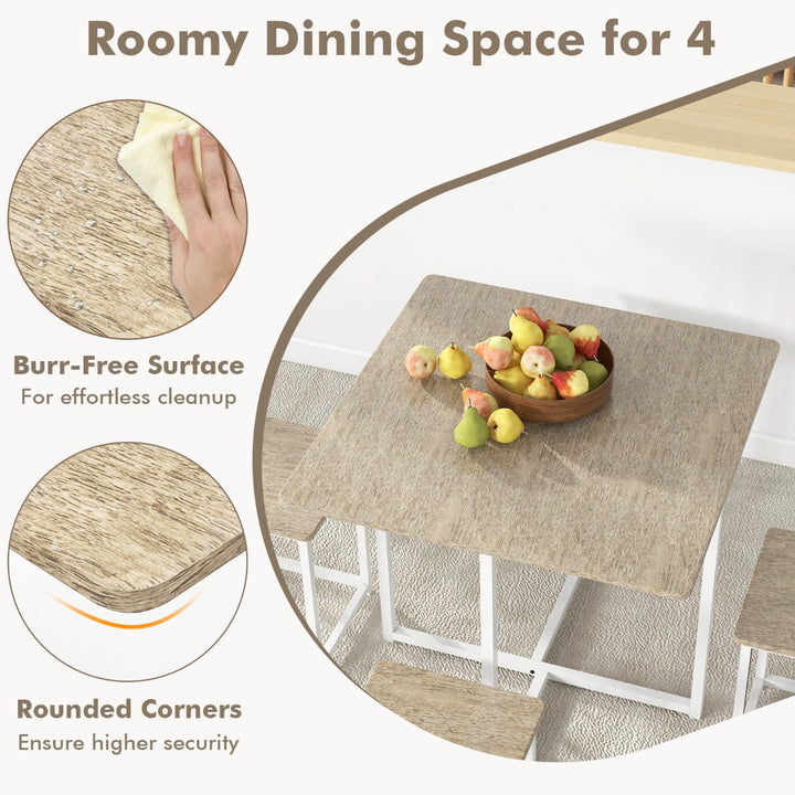 5 Piece Dining Table Set  with 4 Square Stools for Breakfast Nook