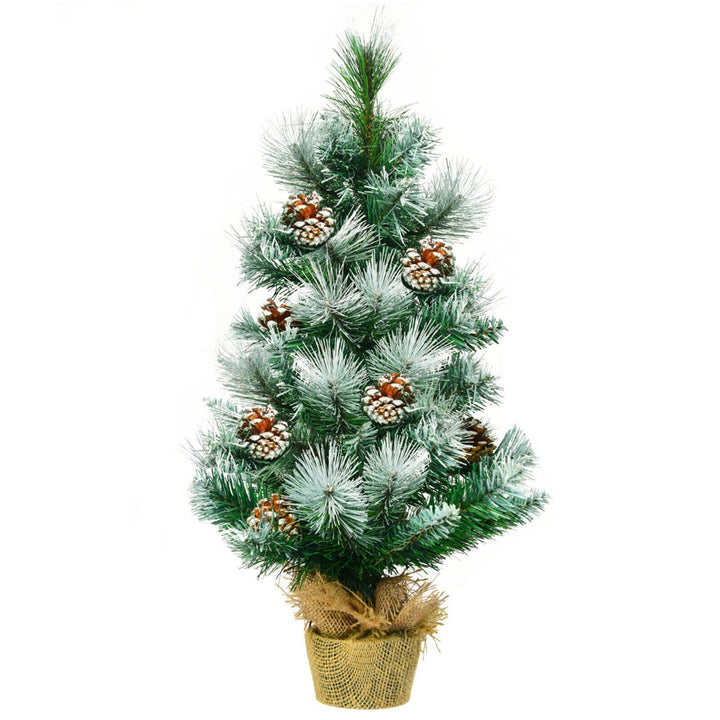 2 Feet Snow Flocked Pine Artificial Christmas Tree with Pine Cones