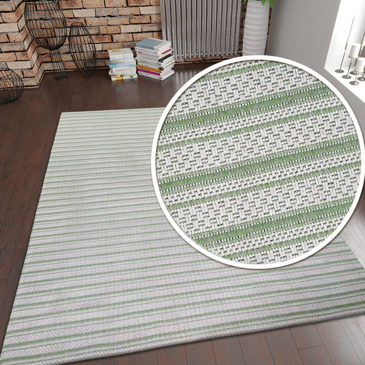 Cotton Rug Green Cream Striped 60x90cm Green Cream - TidySpaces