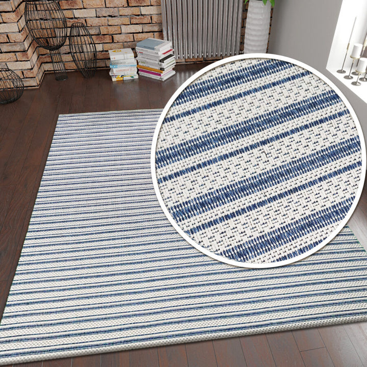 Cotton Rug Blue Cream Striped