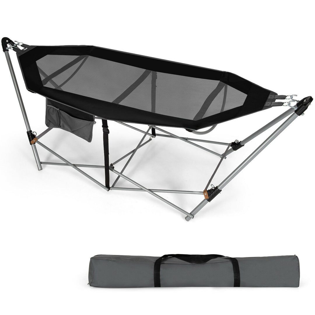 Folding Hammock with Carrying Bag for Patio & Beach-Black Grey - TidySpaces