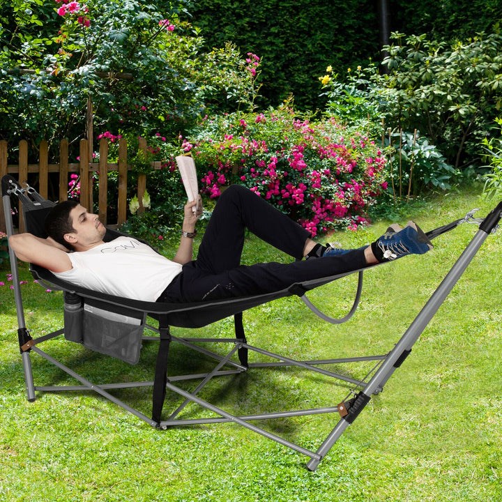 Folding Hammock with Carrying Bag for Patio & Beach-Black - TidySpaces