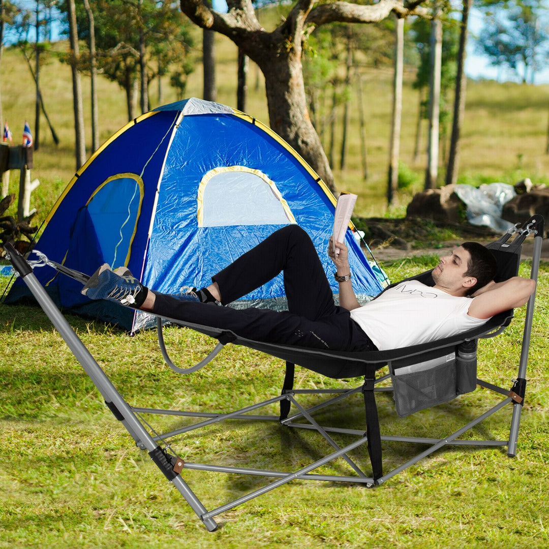 Folding Hammock with Carrying Bag for Patio & Beach-Black - TidySpaces