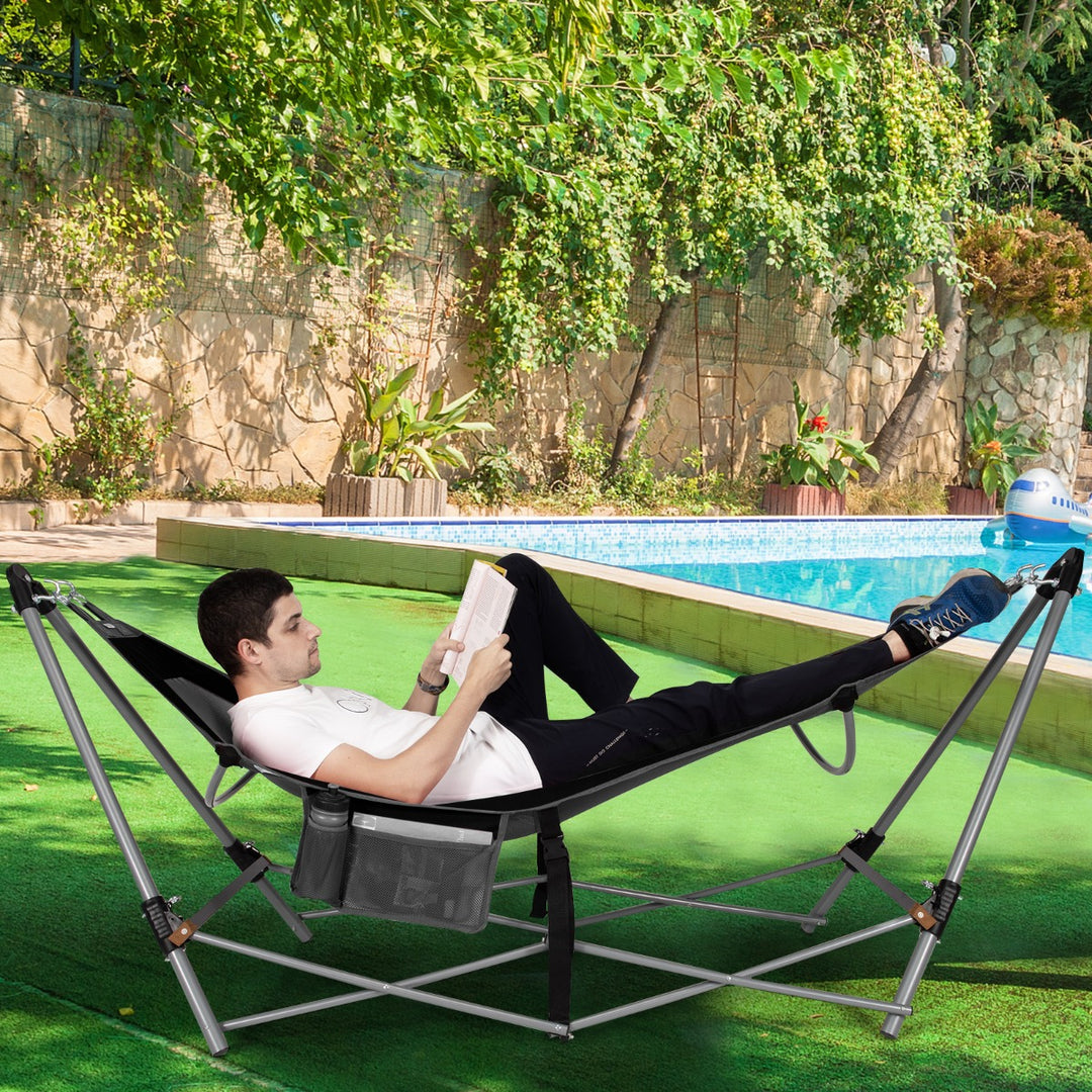 Folding Hammock with Carrying Bag for Patio & Beach-Black - TidySpaces