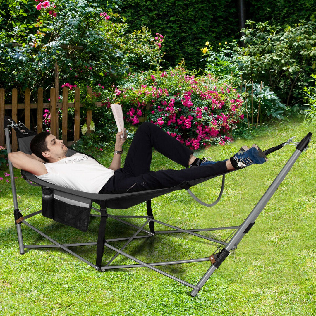 Folding Hammock with Carrying Bag for Patio & Beach-Black - TidySpaces