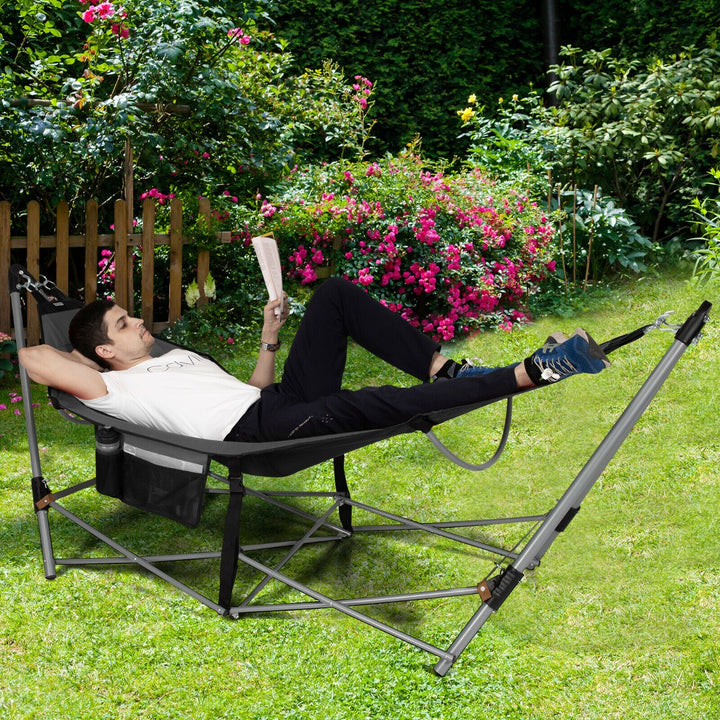 Folding Hammock with Carrying Bag for Patio & Beach-Black - TidySpaces