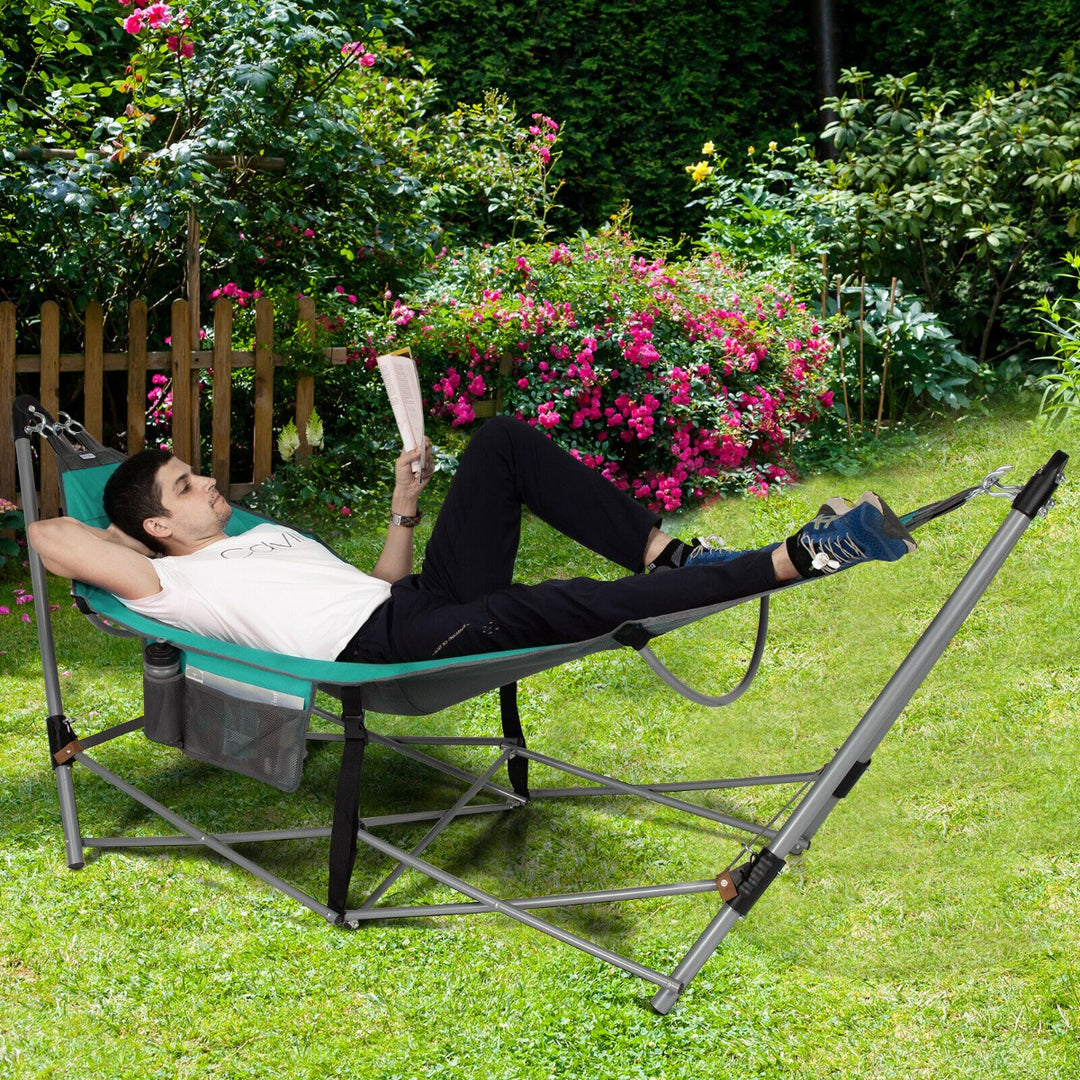 Folding Hammock with Carrying Bag for Patio & Beach-Black - TidySpaces