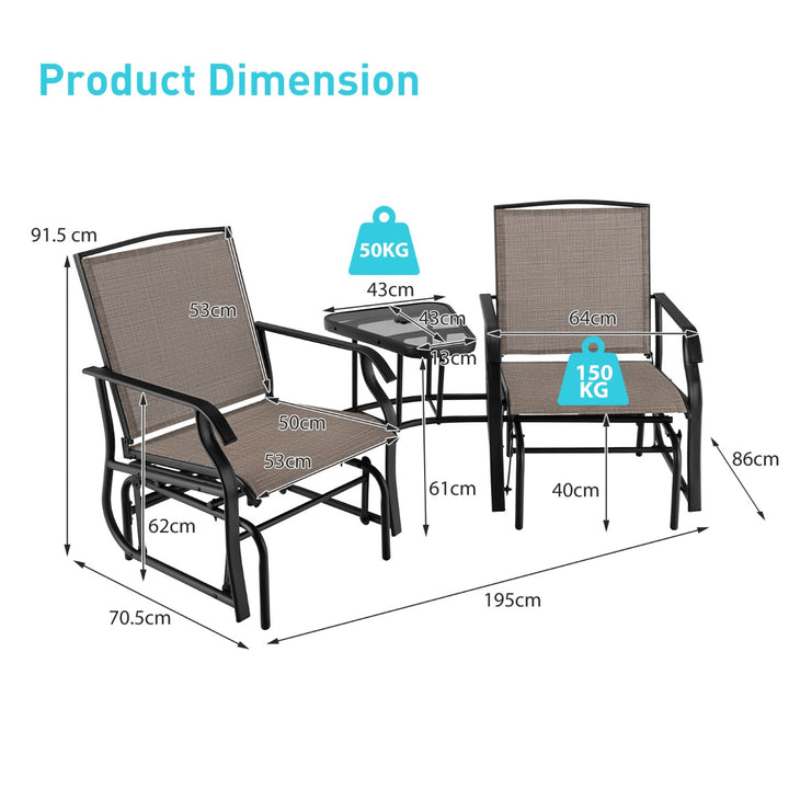 Outdoor Double Swing Glider Chair with Table and Umbrella Hole