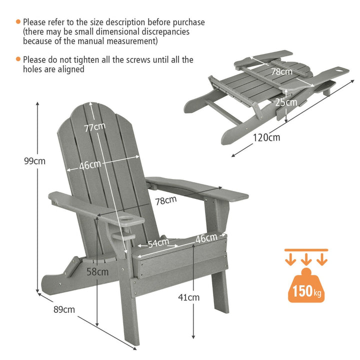 Folding Garden Adirondack Chair with Built in Cup Holder