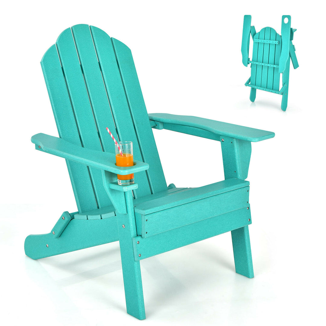 Folding Garden Adirondack Chair with Built in Cup Holder