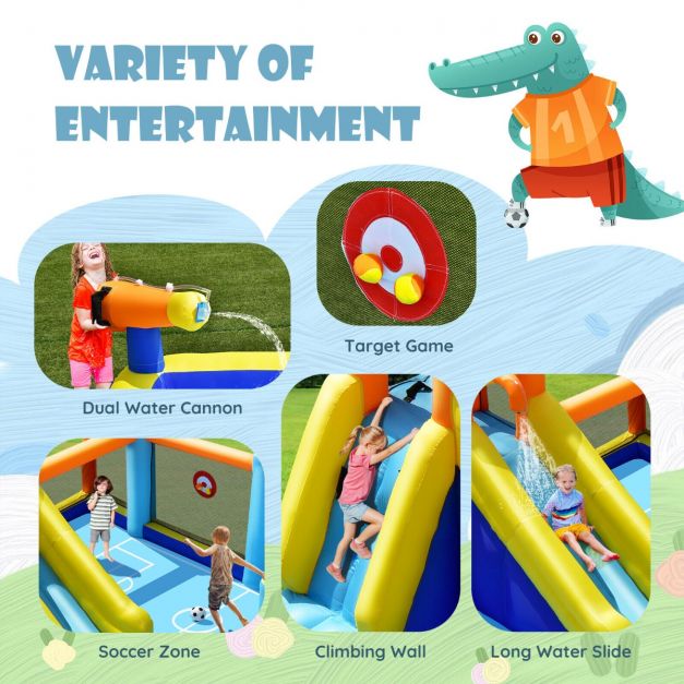 Inflatable Water Bounce House with Slide and Water Cannons