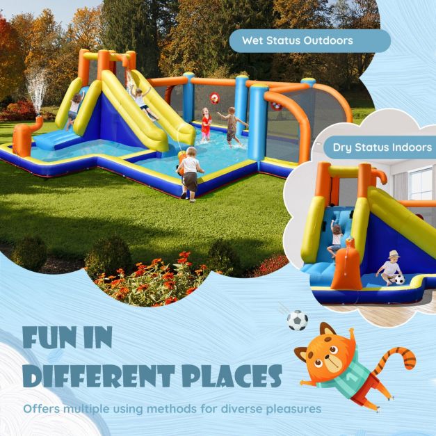 Inflatable Water Bounce House with Slide and Water Cannons