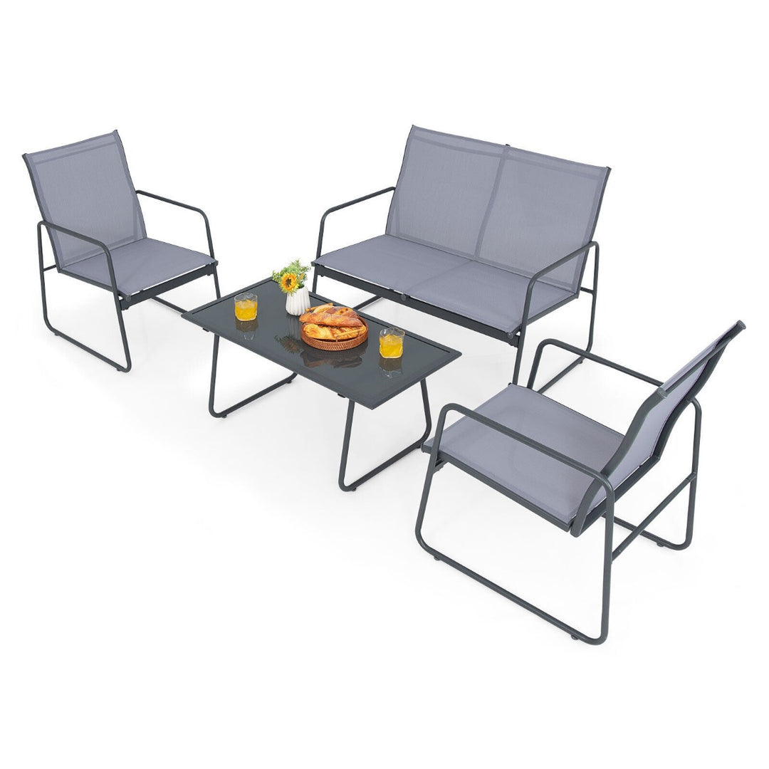 4 Piece Garden Patio Bistro Furniture Set with Loveseat, Coffee Table and 2 Chairs