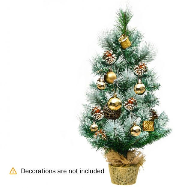 2 Feet Snow Flocked Pine Artificial Christmas Tree with Pine Cones