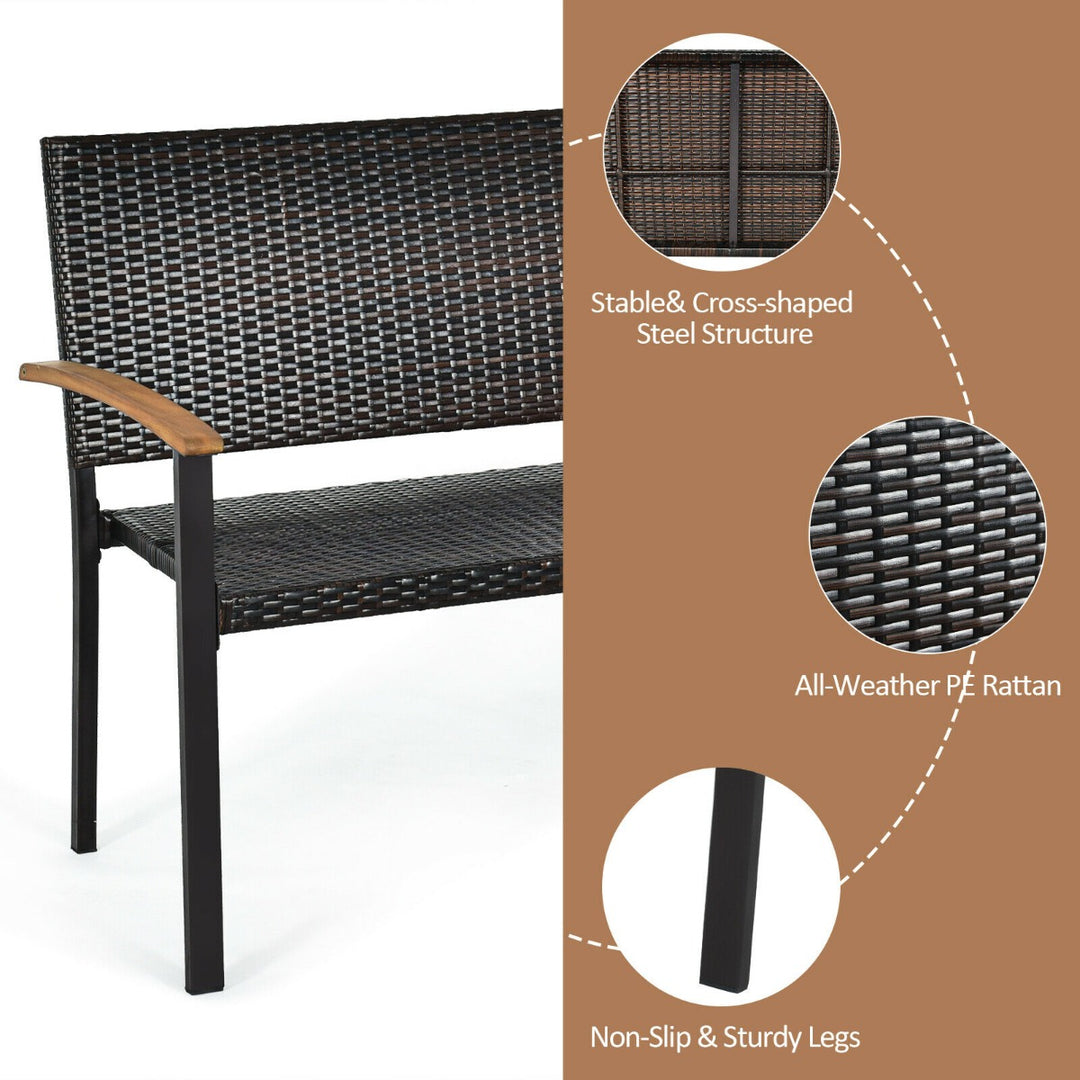 2 Seater Wicker Leisure Loveseat with Acacia Wood Armrests - TidySpaces