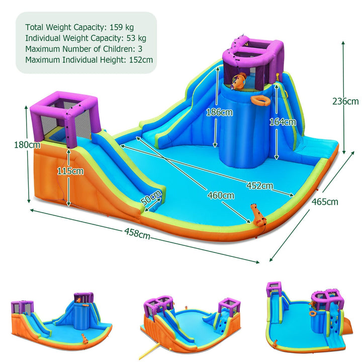 Kids Inflatable Bouncy Castle with Double Slides Water Guns and Basketball Hoop