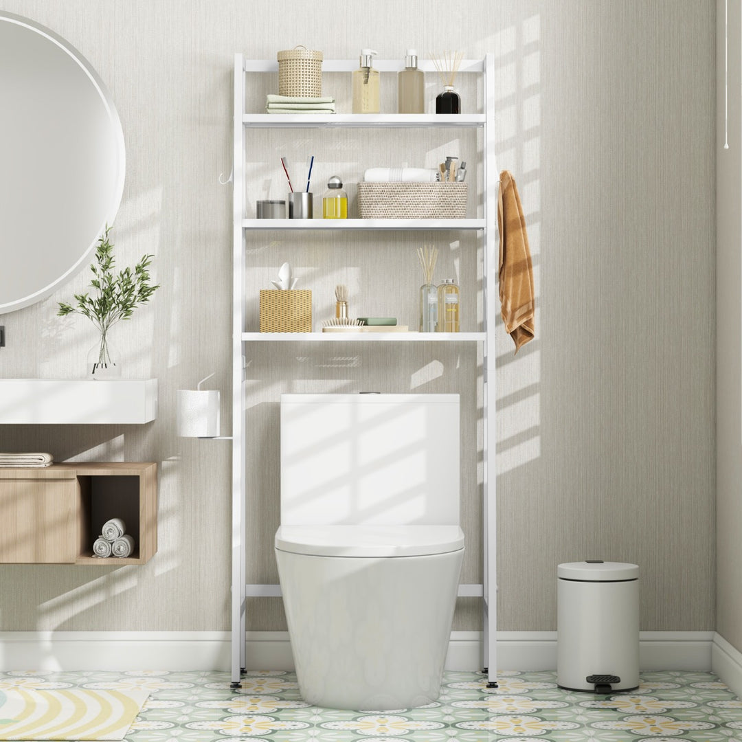 Over The Toilet Storage Shelf with Adjustable Adjustable Bottom Bar - TidySpaces