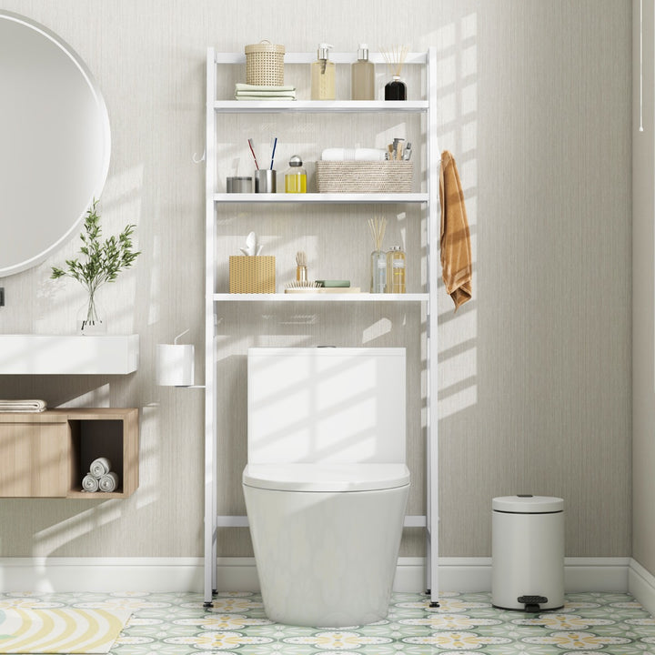 Over The Toilet Storage Shelf with Adjustable Adjustable Bottom Bar - TidySpaces