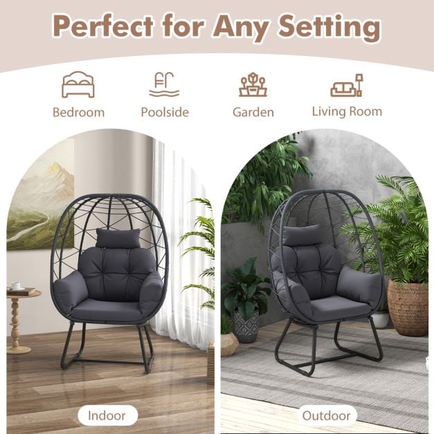 Indoor Outdoor Lounge Chair with Comfy Cushions and Sturdy Metal Frame