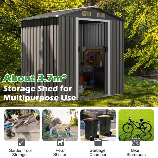 6 x 4 Feet Outdoor Metal Storage Shed with Ventilation Sliding Doors