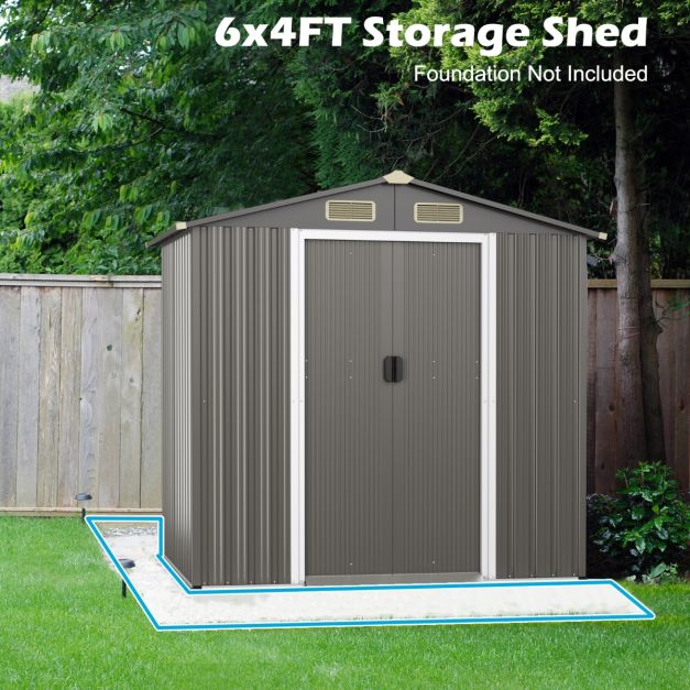 6 x 4 Feet Outdoor Metal Storage Shed with Ventilation Sliding Doors
