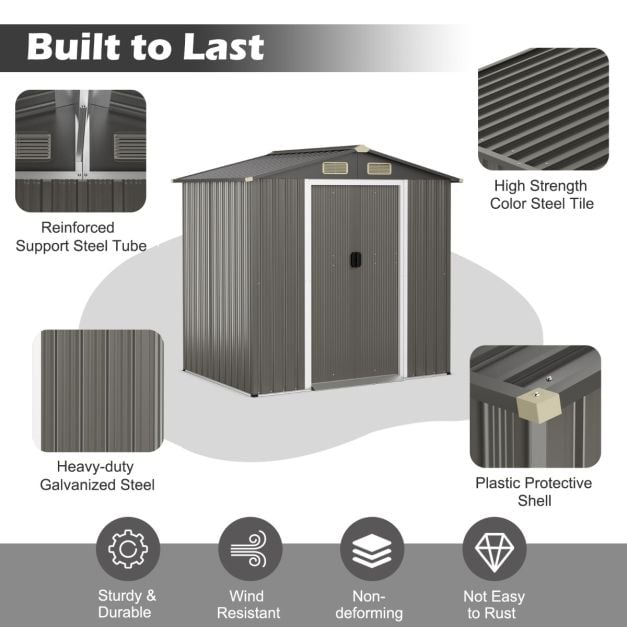 6 x 4 Feet Outdoor Metal Storage Shed with Ventilation Sliding Doors