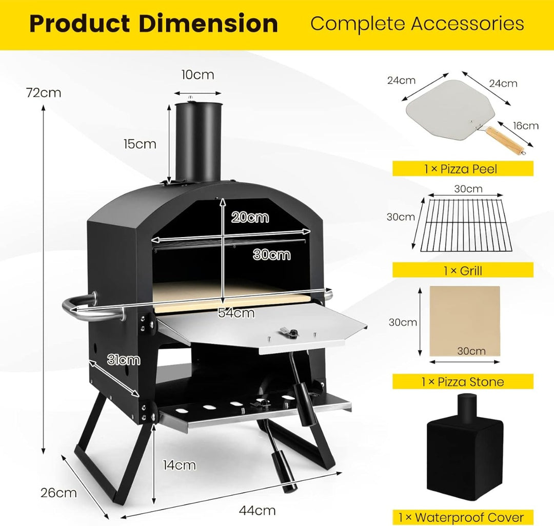 Outdoor Pizza Oven with Waterproof Cover and Anti-scalding Handles-Black - TidySpaces