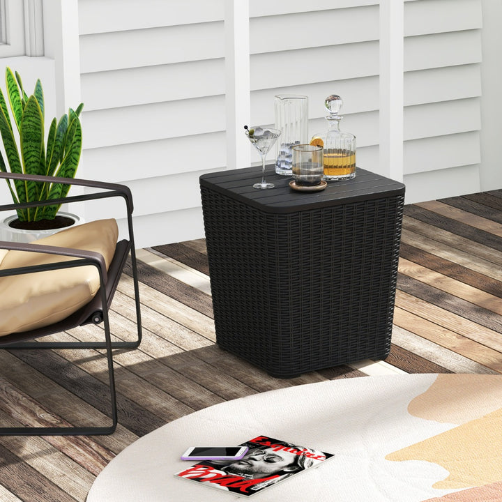 Outdoor Resin Storage Side Table with Removable Lid and Wicker woven Accent