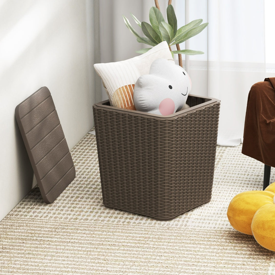 Outdoor Resin Storage Side Table with Removable Lid and Wicker woven Accent - TidySpaces