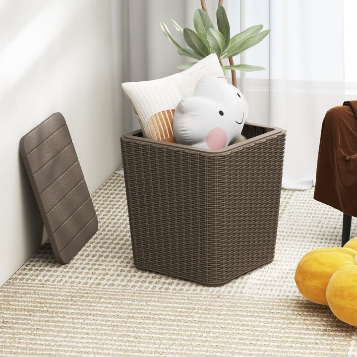 Outdoor Resin Storage Side Table with Removable Lid and Wicker woven Accent - TidySpaces
