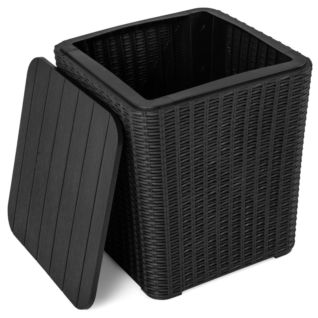 Outdoor Resin Storage Side Table with Removable Lid and Wicker woven Accent Black - TidySpaces