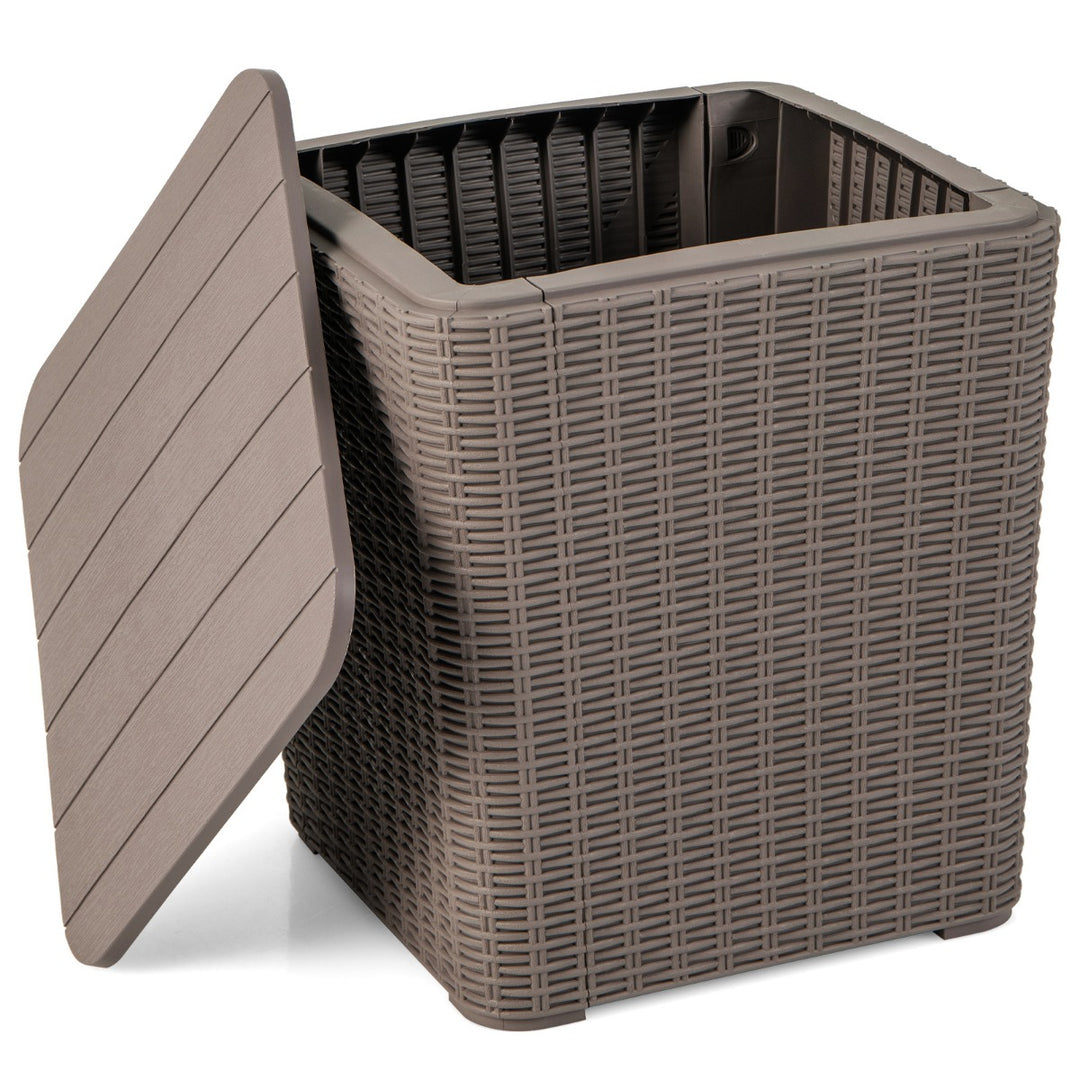 Outdoor Resin Storage Side Table with Removable Lid and Wicker woven Accent Brown - TidySpaces