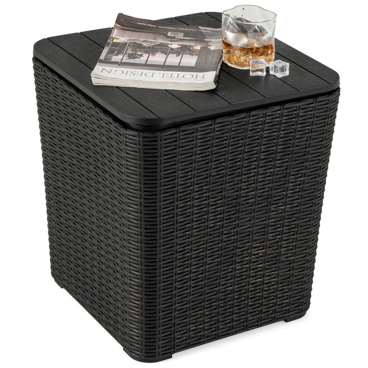 Outdoor Resin Storage Side Table with Removable Lid and Wicker woven Accent