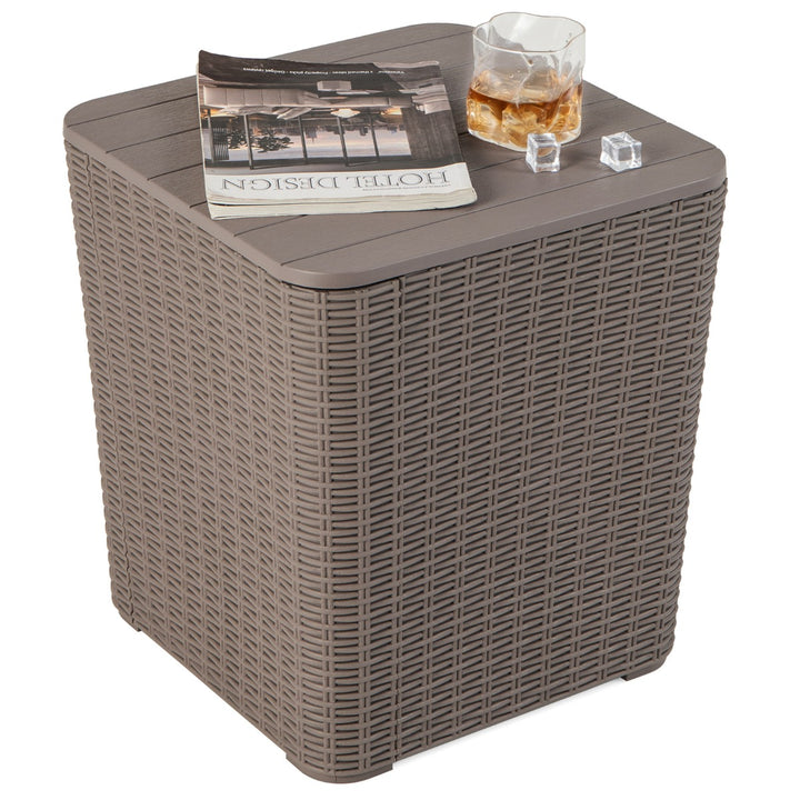 Outdoor Resin Storage Side Table with Removable Lid and Wicker woven Accent - TidySpaces