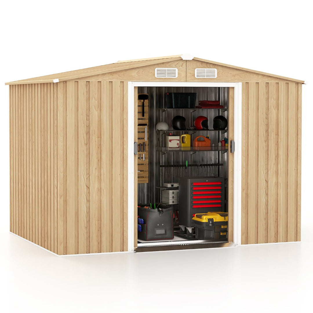 Outdoor Storage Shed with Tilted Roof, 4 Air Vents, Lockable Sliding Doors and Built-in Ramp-Natural - TidySpaces