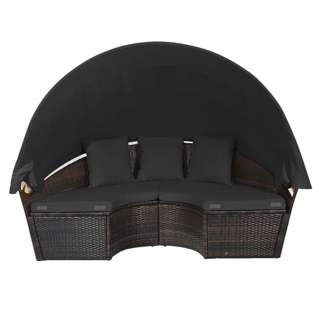 Outdoor Wicker Daybed, Patio Round Sectional Furniture Set-Black