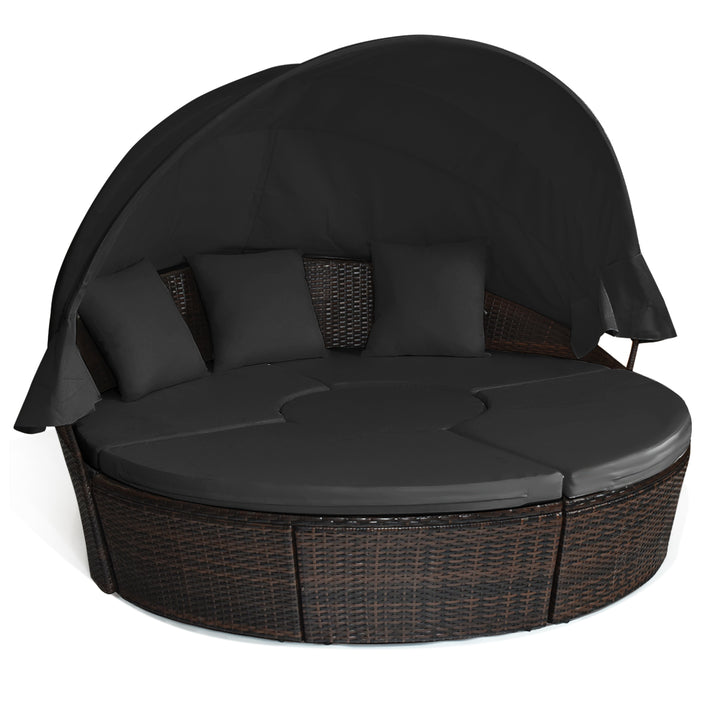 Outdoor Wicker Daybed, Patio Round Sectional Furniture Set-Black - TidySpaces