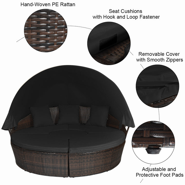 Outdoor Wicker Daybed, Patio Round Sectional Furniture Set-Black - TidySpaces