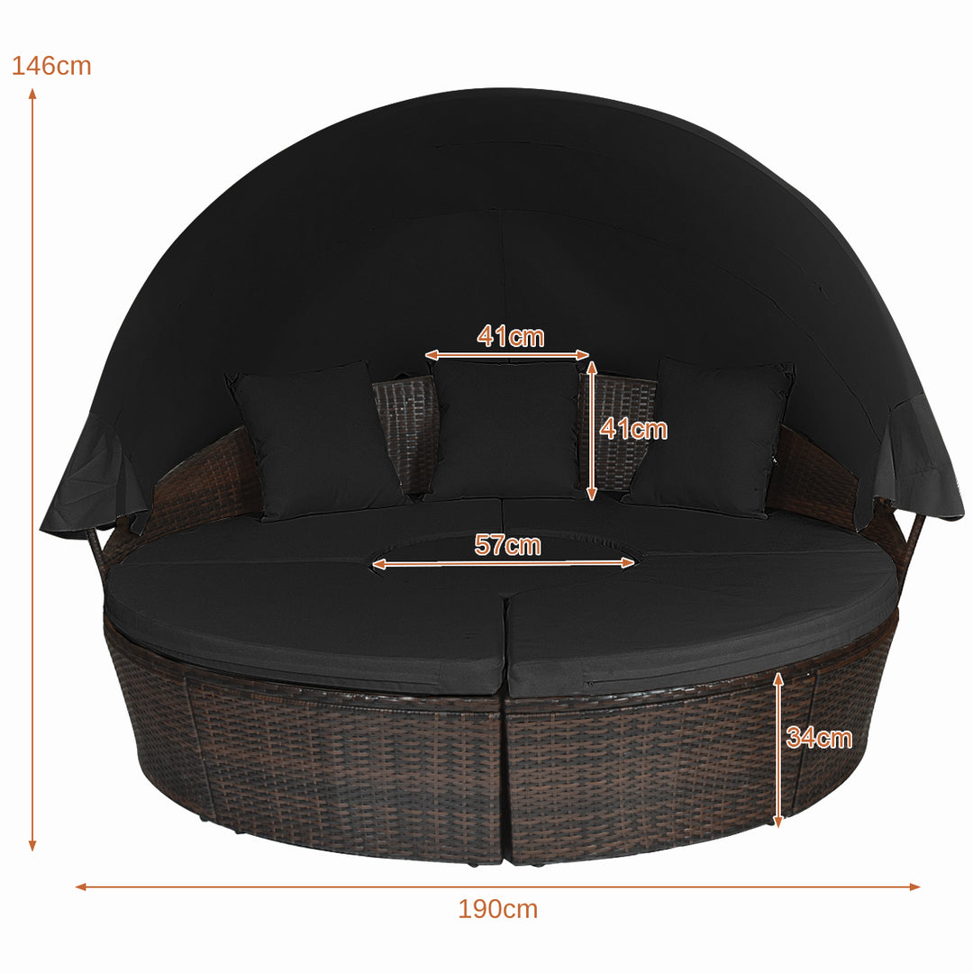 Outdoor Wicker Daybed, Patio Round Sectional Furniture Set-Black - TidySpaces