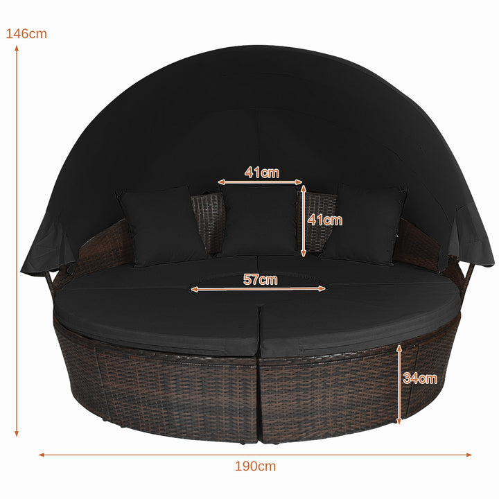 Outdoor Wicker Daybed, Patio Round Sectional Furniture Set-Black - TidySpaces