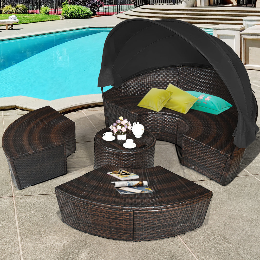 Outdoor Wicker Daybed, Patio Round Sectional Furniture Set-Black - TidySpaces